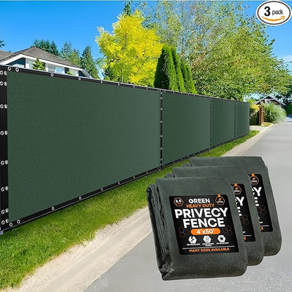 Xpose Safety Privacy Fence Screen 4’ x 50’ (3 Pack) – Heavy Duty Green Mesh with 90% Visibility Block, UV Protection – for Garden, Yard, Nursery, Kennel, Dog Run, Greenhouse