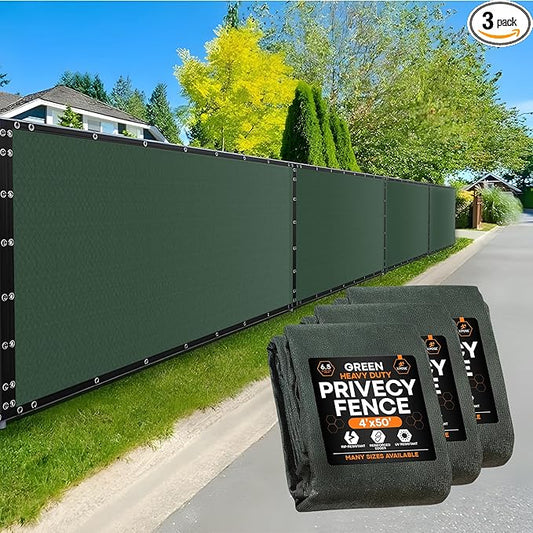 Xpose Safety Privacy Fence Screen 4’ x 50’ (3 Pack) – Heavy Duty Green Mesh with 90% Visibility Block, UV Protection – for Garden, Yard, Nursery, Kennel, Dog Run, Greenhouse