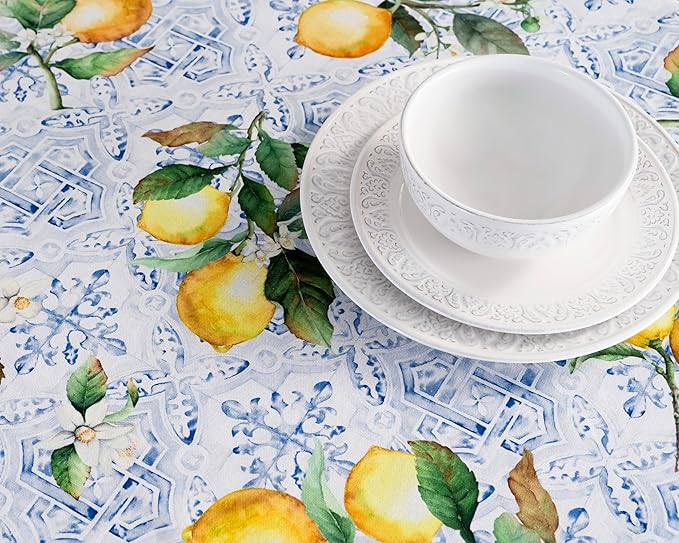 Maison d' Hermine Table Cloth Round Table 100% Cotton 63 Inches Tablecloth Reusable Decorative Everyday Use for Dining Room, Farmhouse, Home, Party, Festive & Wedding Spring Summer - Citrus