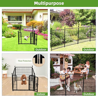 ADAVIN Dog Playpen with Low Threshold Door, 40 inch 4 Panels Total 8.9 Ft(L) Garden Fence, Dog Fence Outdoor for Yard, Black Metal Portable Pet Playpen for Large Medium Small Dogs, Dog Fencing
