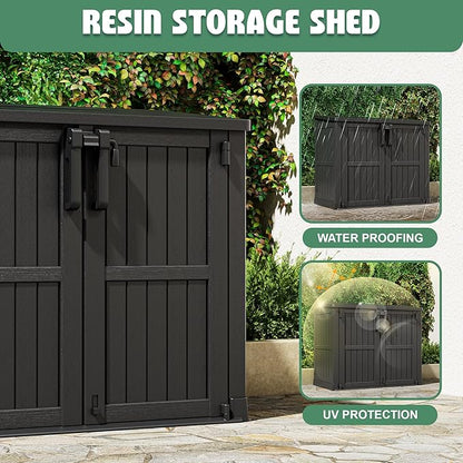 Outdoor Horizontal Resin Storage Shed,Portable Outdoor Storage Cabinet 36 Cu Ft with Lockable Doors -Waterproof Storage Box for Backyards,Easy to Assemble Black