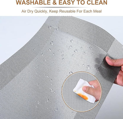BETEAM Placemats Set of 6, Woven Vinyl Placemat for Dining Table Washable Wipeable Kitchen Place Mats Durable Indoor Outdoor Table Mats