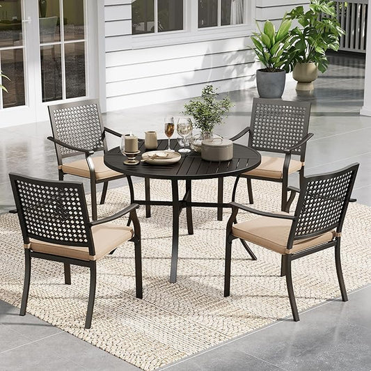 Sophia & William Round Patio Table and Chairs Set, Outdoor Dining Set for 4, 5 Piece Metal Patio Furniture, 42" Black Table(Beehive)