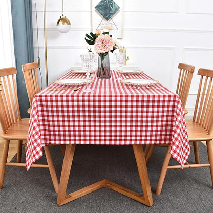 Classic Gingham Plaid Tablecloth Fabric - Rectangular 58x102 Inch Water Resistant Checked Table Cloth for Indoor/Outdoor Use - Table Cover for Kitchen, Picnics, Gardens, and Parties