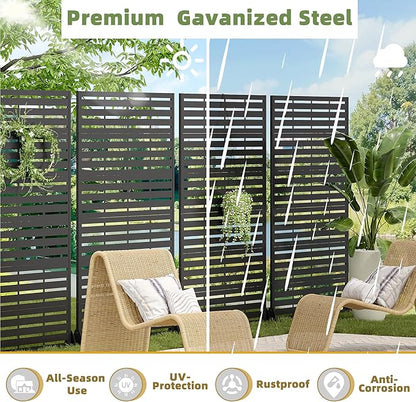 Casaphoria Metal Privacy Screen Outdoor, 72" H x 47" W Freestanding Decorative Privacy Screen for Patio Deck Balcony Garden with Stable Base, Black Adrian