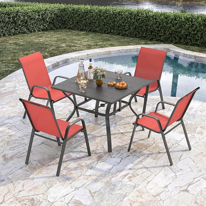 Outdoor Patio Chairs Set of 8 Stackable Dining Chairs All-Weather Textilene - Image 5