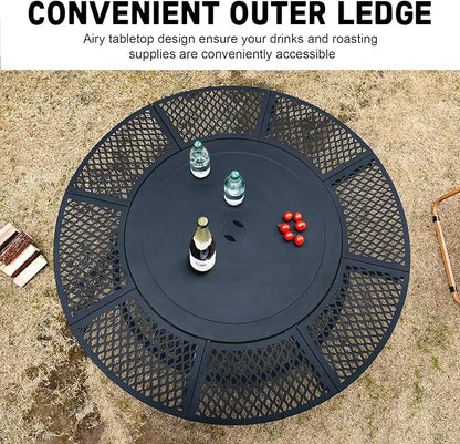 47 Inch Fire Pit with 2 Grills, Outdoor Extra Large Firepits for Outside, Wood Burning Fireplace for Camping,Picnic,Bonfire, 3-in-1 Round Metal Table with Lid for Backyard,Patio,Party