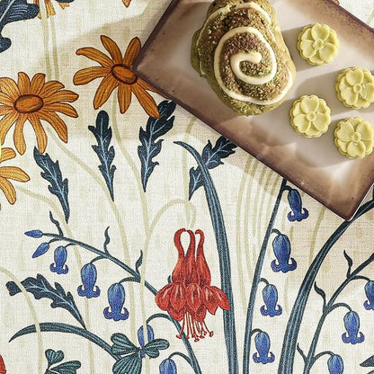 French Vintage Small Round Tablecloth,Linen Tablecloth with Gold and Red Floral Pattern,Decorative Table Cover for Kitchen,Dining,Thanksgiving,Party,Living Room,Diameter 55"-Tijuana