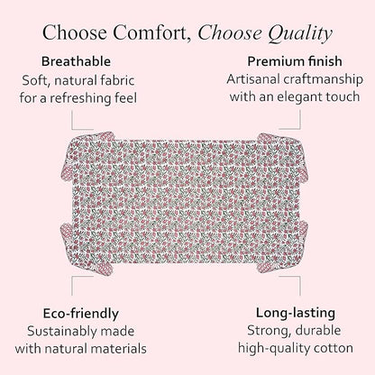CPC Tablecloth 100% Cotton 72x140 Inch Indian Block Print Rectangle Table Cover, Red Table Cloth for Weddings, Spring/Summer, Barbeque - Red Garnet