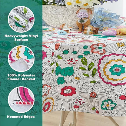 Newbridge Shabby Chic Lily Print 60 x 84 Inch Oval Vinyl Flannel Backed Tablecloth, Pink Yellow and Green Lily Indoor and Outdoor Waterproof Vinyl Table Cover for Spring Holiday Party