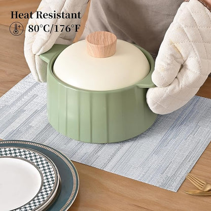 Leetaltree LightSteel Blue Placemats Set of 6 - Heat Resistant Non-Slip Place mats for Dining Table, Washable Durable PVC Vinyl Woven Table Mats（LightSteel Blue, 6）