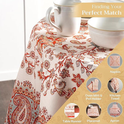 Maison d' Hermine Table Cloth Round Table 100% Cotton 69 Inches Fall Tablecloth Reusable Everyday Use for Thanksgiving Christmas Decorations Dining Farmhouse Party (Cachemire)