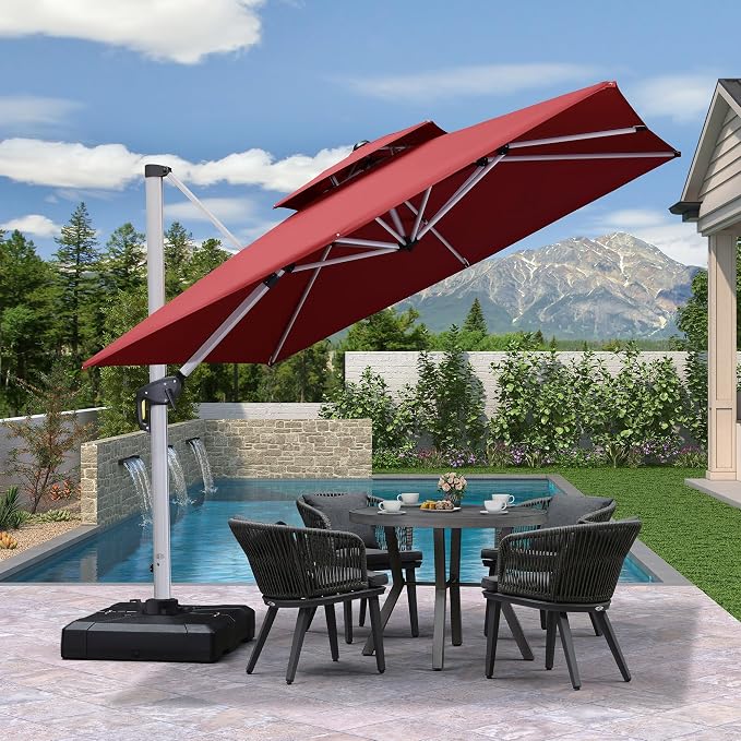 PURPLE LEAF Cantilever Outdoor Umbrella 9' x 9' Square Double Top, Terra | - Image 2