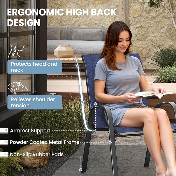 Patio Dining Chairs Set of 4, Outdoor Stackable Dining Chairs High Back - Image 5