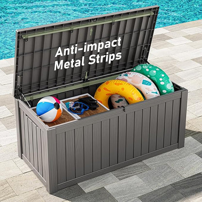 Outdoor Storage Box, Resin Deck Boxes Indoor and outdoor, Waterproof Storage Box Lockable Lid (Grey, 150 Gallon)