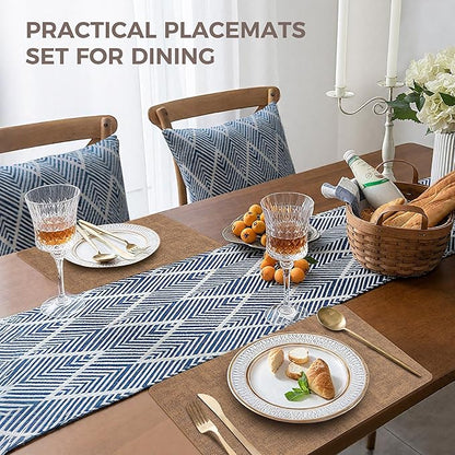 Vinyl Placemats Set of 12, Faux Leather Waterproof and Heat Resistant Place Mats, Washable Anti-Slip Table Mats with Coaster, Wipeable Placemats for Indoor & Outdoor 17" x 12" (Light Brown, Set of 12)