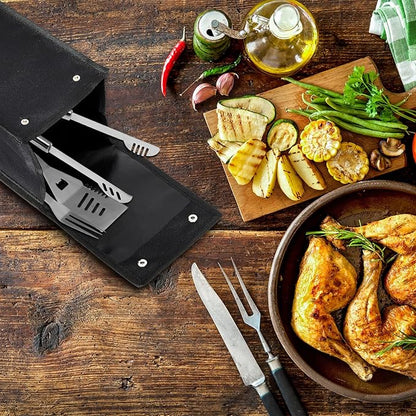 Amylove Grill Utensil Storage Bag BBQ Tool Storage Bags Barbecue Hardware Tool BBQ Utensil Holder Pouch Oxford Cloth Accessory Foldable for Camping Hiking(2 Pcs,Black)