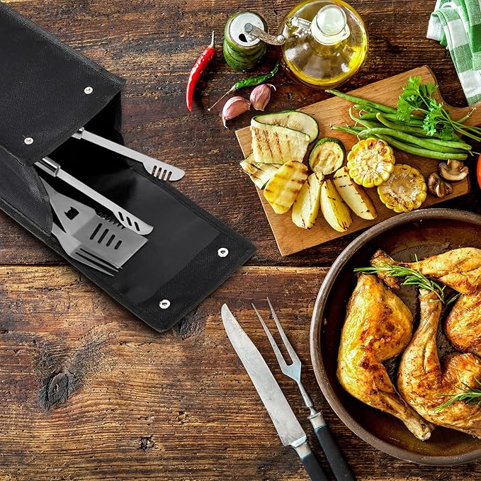 Amylove Grill Utensil Storage Bag BBQ Tool Storage Bags Barbecue Hardware Tool BBQ Utensil Holder Pouch Oxford Cloth Accessory Foldable for Camping Hiking(1 Pcs,Black)