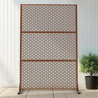Casaphoria 72" H x 47" W Metal Outdoor Privacy Screen, Freestanding Decorative Divider for Patio, Deck, Balcony, and Garden with Stable Base, Brown-Jason