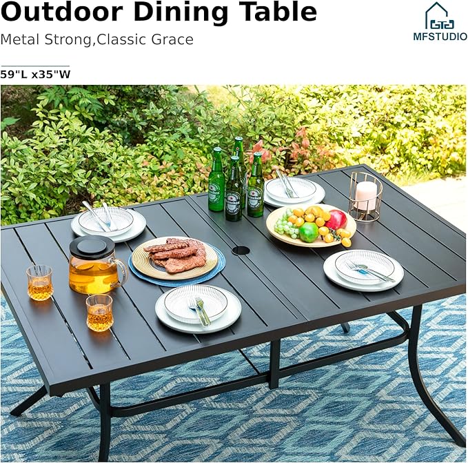 MFSTUDIO 7 Piece Outdoor Patio Dining Sets with Swivel Chairs, Metal Rectangular Table & 6 Swivel Chairs with Cushions, All Weather Patio Furniture Set for 6, Deck, Garden