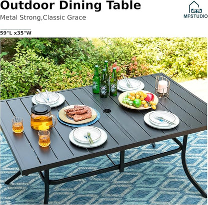 MFSTUDIO 7 Piece Outdoor Patio Dining Sets with Swivel Chairs, Metal Rectangular Table & 6 Swivel Chairs with Cushions, All Weather Patio Furniture Set for 6, Deck, Garden
