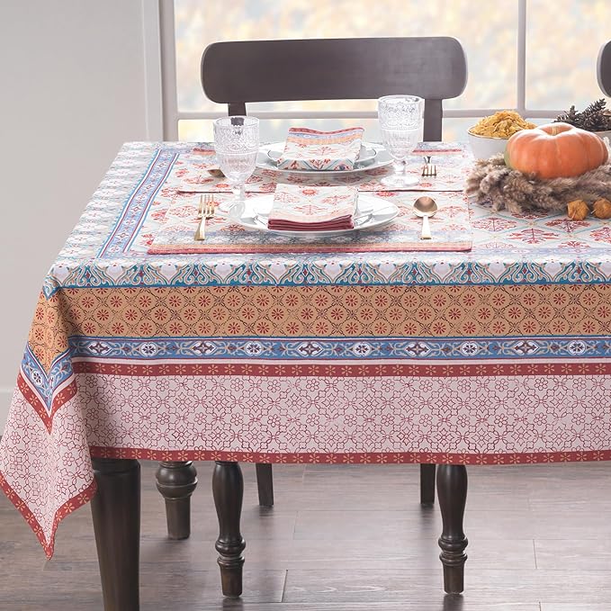 Maison d' Hermine Table Cloth Rectangle Table 100% Cotton 54 x 72 Inches Fall Tablecloth Reusable Everyday Use for Thanksgiving Christmas Decorations Dining Farmhouse Party (Romane)