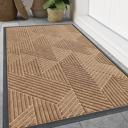 Smiry Front Door Mat Outside Entrance, Heavy Duty Sturdy Natural Rubber Doormat, Trap Dirt and Moisture, Easy Clean Low Profile Mats for Indoor Outdoor Entry, Irregular Triangle (59x35, Coffee)