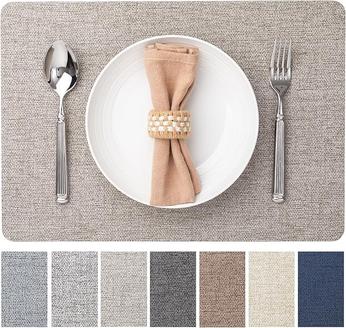 Faux Leather Placemats Set of 6 Vinyl Washable Wipeable Table Mats for Kitchen Dining Table Heat Resistant Waterproof Modern Indoor/Outdoor Placemats Non-Slip Easy Clean Place Mats (Mix Gray)