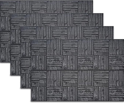 Black Placemats Set of 4, Plastic Vinyl 18" x 12" Place Mats for Dinner Table, No-Slip Wipeable Table Mats Daily Use Patio Kitchen Decoration