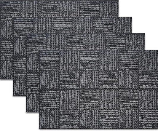 Black Placemats Set of 4, Plastic Vinyl 18" x 12" Place Mats for Dinner Table, No-Slip Wipeable Table Mats Daily Use Patio Kitchen Decoration