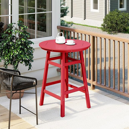 Costaelm Patio Bistro Table, 42" Counter Height Round Patio Cocktail Bar Table with Umbrella Hole, Outdoor Bistro Dining Pub Table for Front Porch Deck Backyard Garden, Red