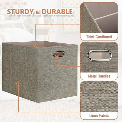 Posprica 13x15x13 Storage Cube Bins, Foldable Collapsible Storage Bins Boxes, Fabric Decorative Storage Baskets Organizer for IKEA Kallax, Shelves, Closet, Clothes, Toy, Set of 4-Coffee