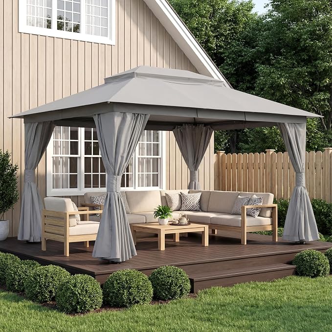 10'x12' Outdoor Gazebo, Metal Frame Heavy Duty Patio Canopy Tent Shelter by LAUSAINTHOME