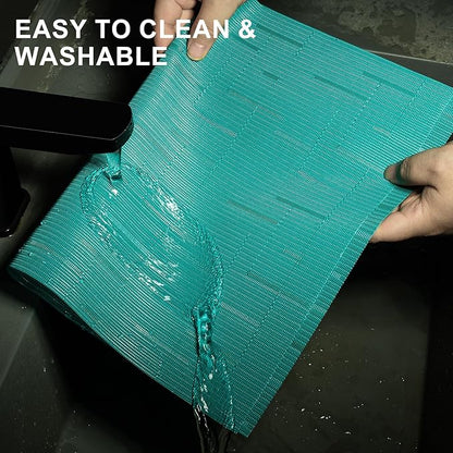 Woven Vinyl Placemats Set of 8 Wipe Clean PVC Heat Resistant Place Mats Durable Waterproof Stain Resistant Indoor Outdoor Table Mats(Turquoise)