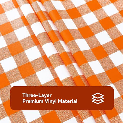 Romanstile Rectangle Vinyl Tablecloth, 100% Waterproof Buffalo Gingham Plastic Table Cloth, Heavy Duty Wipeable Checkered Table Covers for Outdoor, Camping, Picnic, Patio - 54 x 78, Orange and White