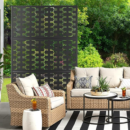 Metal Privacy Screen for Outdoor & Indoor Use, Free Standing Privacy Screen for Patio Garden Pool, 72" H x 47" W Decoative Privacy Panels, Weather Resistant, Easy Assembly (Black Brick)