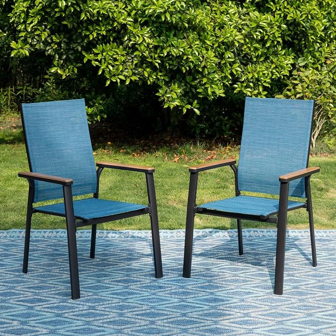 PHI VILLA Outdoor Stackable Dining Chairs Set of 2 w/Aluminum Frame, by PHIVILLA