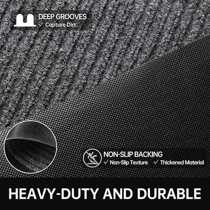 Front Door Mat, 3' x 5' Heavy Duty Indoor Outdoor Welcome Mat for Entryway, Commercial Floor Entrance, Low Profile, Non-Slip, Durable Rubber Backing for Entry, Patio, Home