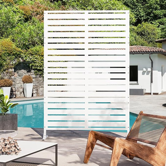 Modern Shade Metal Privacy Screen Outdoor 72" H x 48" W, Stable & Durable Privacy Fence Panels for Instant Privacy & Space Division, Freestanding Decorative Patio Screens for Outdoor, White (1 Panel)
