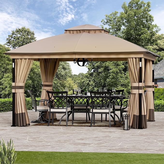 Patio Gazebo 11'x13' with LED Lights & Bluetooth Speaker, Heavy Duty Outdoor by CoveredOutdoor