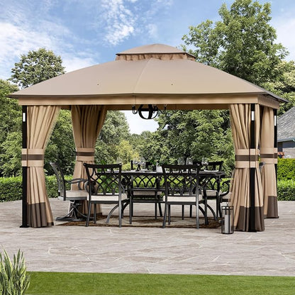 Patio Gazebo 11'x13' with LED Lights & Bluetooth Speaker, Heavy Duty Outdoor by CoveredOutdoor