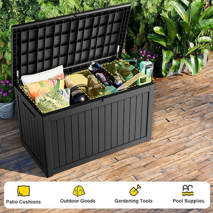 280 Gallon Outdoor Storage Box, Large Resin Deck Box for Patio Cushions, Garden Tools, Pool Accessories, Waterproof and Lockable Design, Storage Bench for Backyard & Deck(Black)