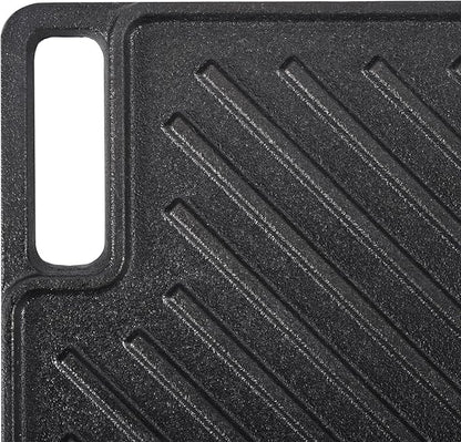 VEVOR Reversible Grill/Griddle, 17x10'' Pre-Seasoned Cast Iron Griddle, Rectangular Double Burner Griddle Pan, Non-Stick Family Pan Cookware with Handles, Flat Top Plate for BBQ, Gas Grill, Black