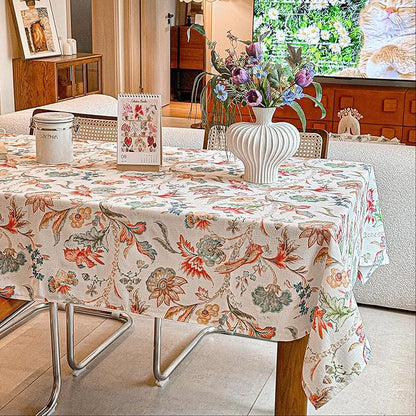Outdoor Rectangle Tablecloth Linen Textured Waterproof Spillproof Table Cloth, Wrinkle Free Decorative Fabric Table Cover for Farmhouse, Dining, Wedding, Party - 54"x72", Flowers and Birds
