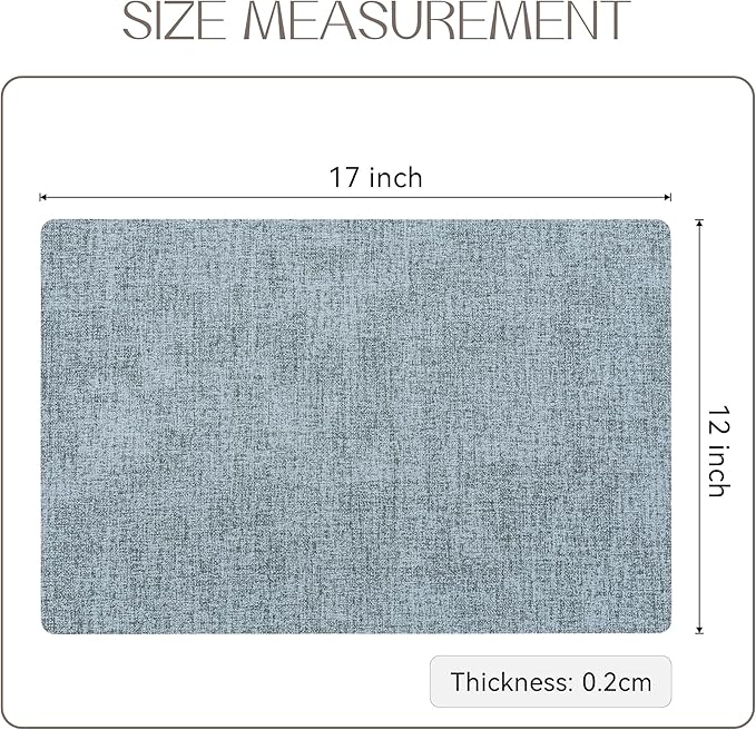 Romanstile Vinyl Placemats Set of 12-12 X 17 Inch - Heat Resistant Place Mats 100% Waterproof Oilproof Wipeable Reversible Faux Leather Table Mats for Kitchen, Dining, Party, Outdoor, Sky Blue