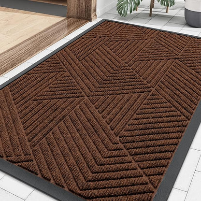 Smiry Front Door Mat Outside Entrance, Heavy Duty Sturdy Natural Rubber Doormat, Trap Dirt and Moisture, Easy Clean Low Profile Mats for Indoor Outdoor Entry, Irregular Triangle (36x24, Deep Coffee)