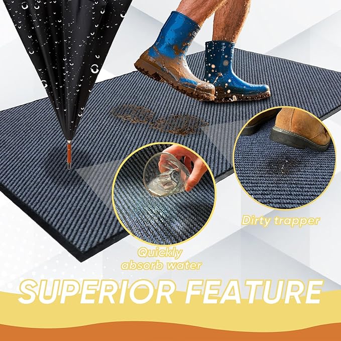 Commercial Grade Entrance Mat 48x72inch Heavy Duty Doormat for High Traffic Entryways Rug All Weather Door Floor Mat with Ultra Grip PVC Backing Non Slip Welcome Mat for Patio,Entry,Indoor Outdoor