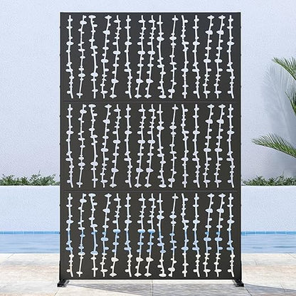 Casaphoria Metal Privacy Screen Outdoor, 72" H x 47" W Freestanding Decorative Privacy Screen for Patio Deck Balcony Garden with Stable Base, Black-David