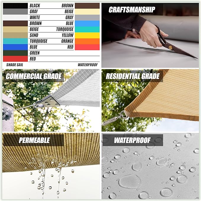 Amgo Custom Size 14' x 18' x 22.8' Gray Right Triangle Sun Shade Sail UPF50+ - Image 3