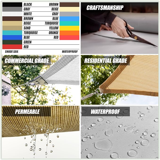 Amgo 20' x 20' x 28.3' Beige Right Triangle Sun Shade Sail Outdoor Canopy - Image 3
